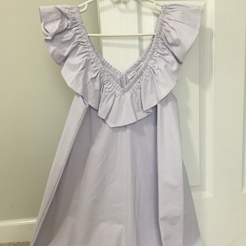 Lavender v neck dress with ruffle collar